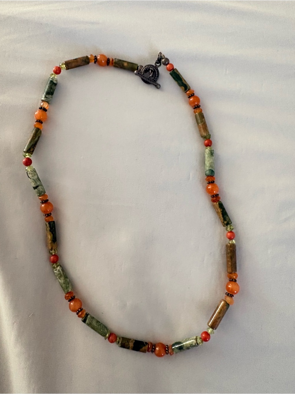 Handcrafted Green and Orange Stone Beaded Necklace - Unbranded